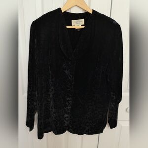 Ellen Margaret Moody Vintage Black Floral Velvet Blazer Jacket M